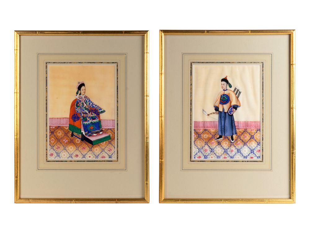 Appraisal: Four Chinese Pith Paintings on Silk Sight of two x