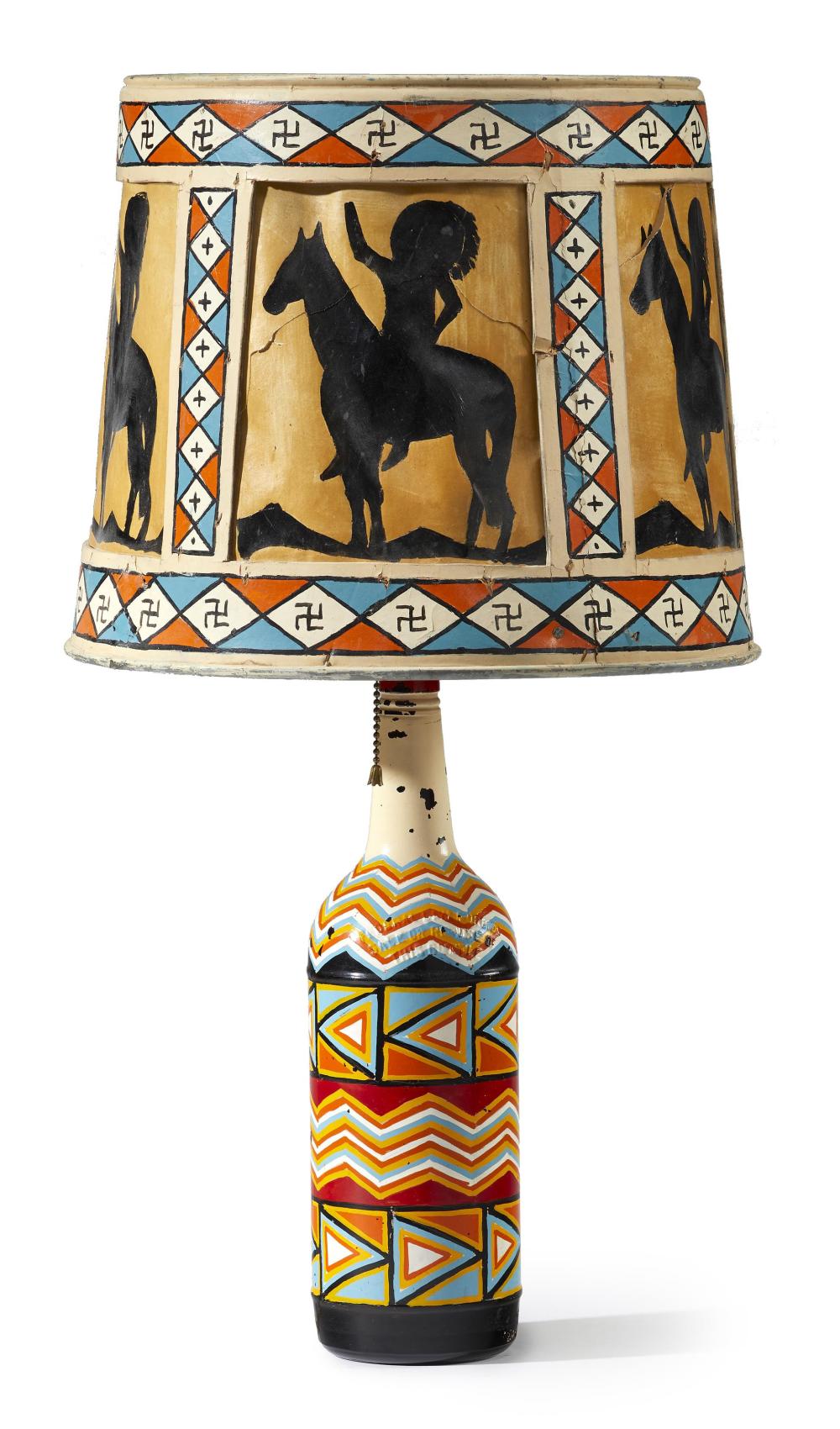 Appraisal: A Will Evans painted bottle lamp from Shiprock Trading Post