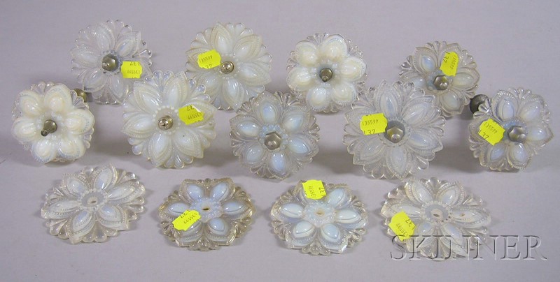 Appraisal: Set of Thirteen Assembled Opalescent Pressed Glass Curtain Tiebacks probably