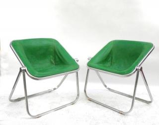 Appraisal: Giancarlo Piretti Manufactured by Castelli green leather and aluminum chairs