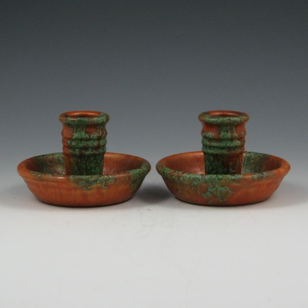 Appraisal: Pair of Roseville Imperial II - candleholders in matte green