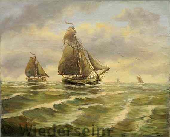 Appraisal: Large oil on canvas seascape painting with sailing ships in