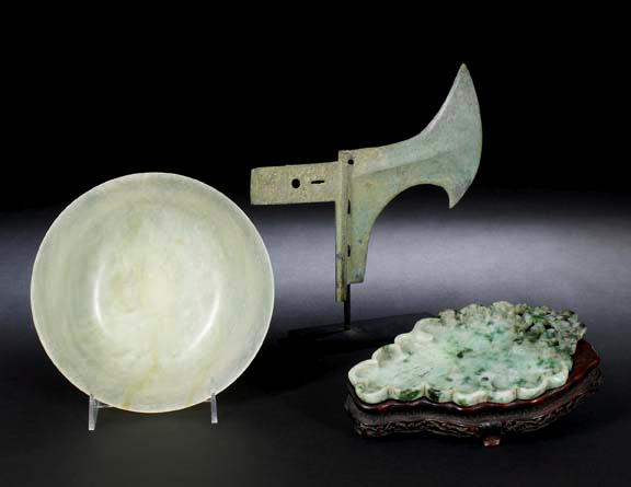 Appraisal: Chinese Pale Green Jade Bowl carved in the form of