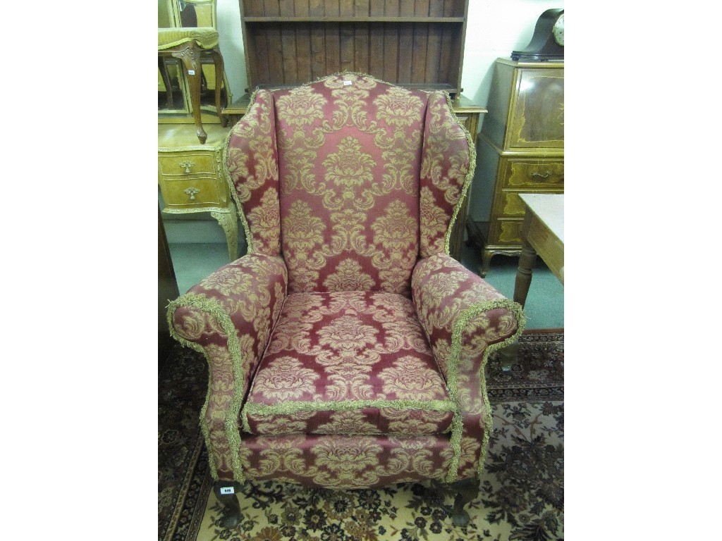 Appraisal: Georgian style upholstered wing armchair