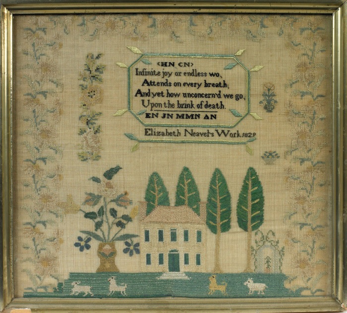 Appraisal: ELIZABETH NEAVEL'S NEEDLEWORK SAMPLER PROBABLY PENNSYLVANIA Elizabeth Neavel's work Silk