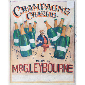 Appraisal: A Champagne Charlie Painted Canvas Advertising Sign Late th Century