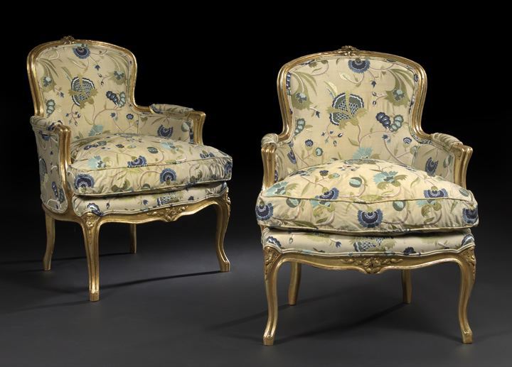 Appraisal: Fine Pair of Louis XV-Style Giltwood Bergeres third quarter th