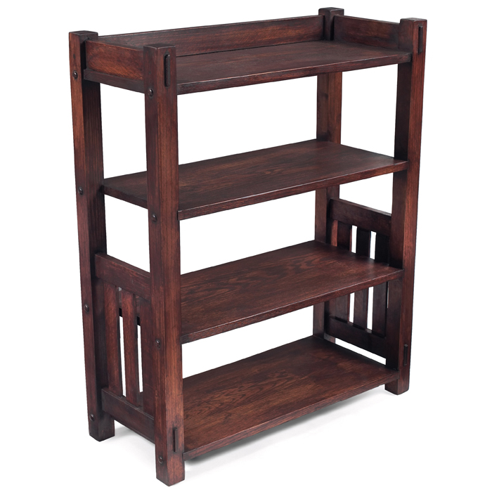 Appraisal: Arts and Crafts magazine stand possiblyHarden four shelves with three