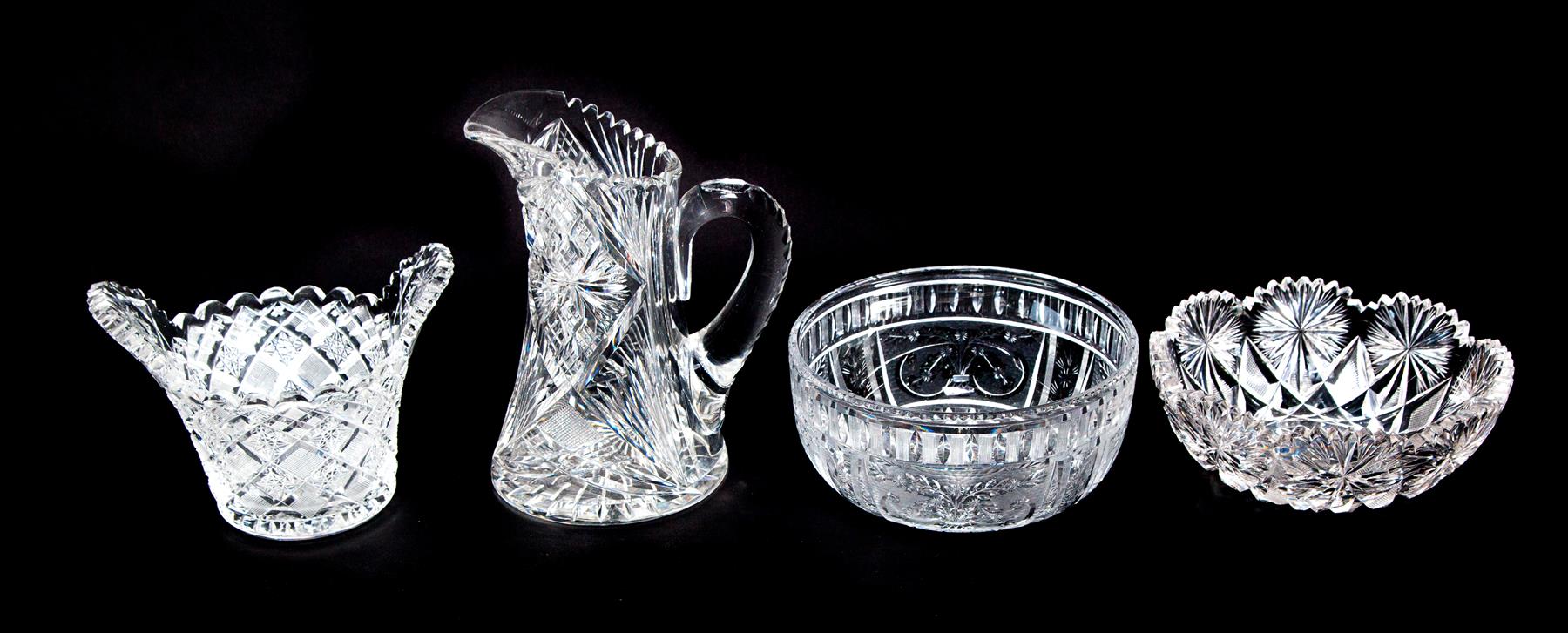 Appraisal: FOUR PIECES OF BRILLIANT CUT GLASS American ca Signed Hawkes