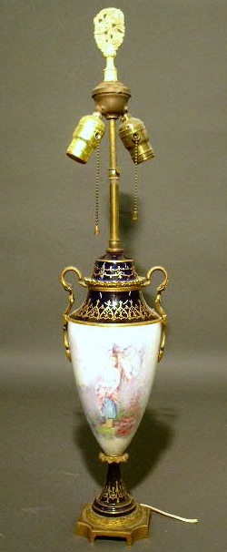 Appraisal: Sevres style porcelain table lamp with brass mounts h x