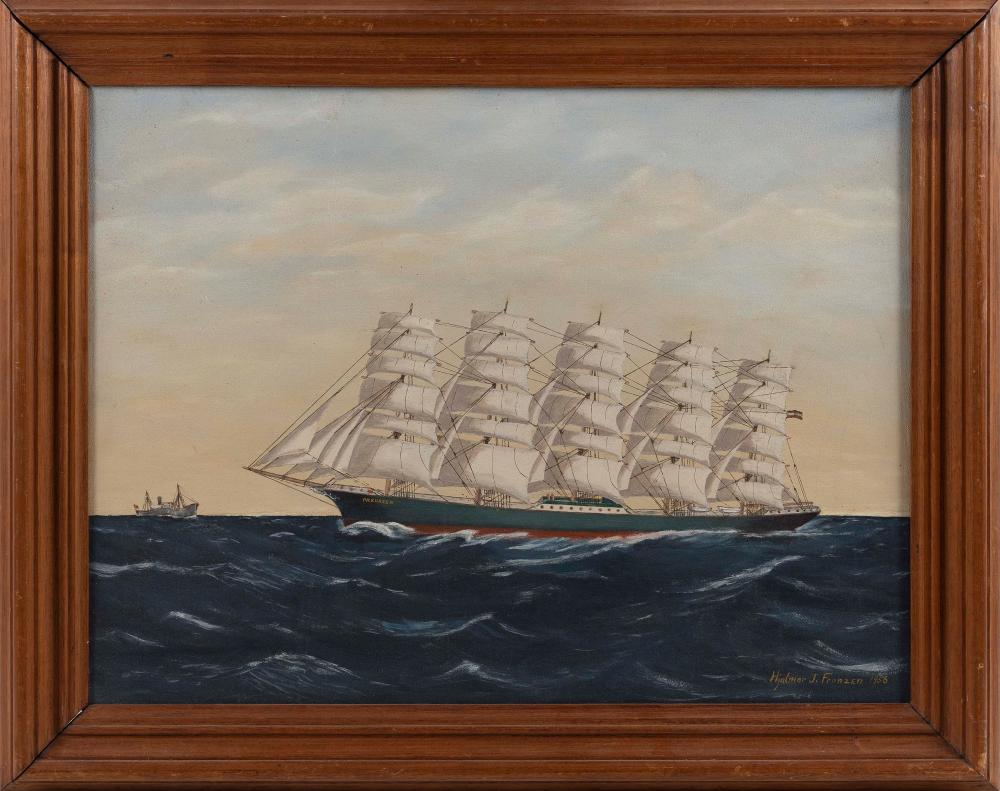 Appraisal: HJALMARZ FRANZEN TH CENTURY PORTRAIT OF A FIVE-MASTED SHIP OIL