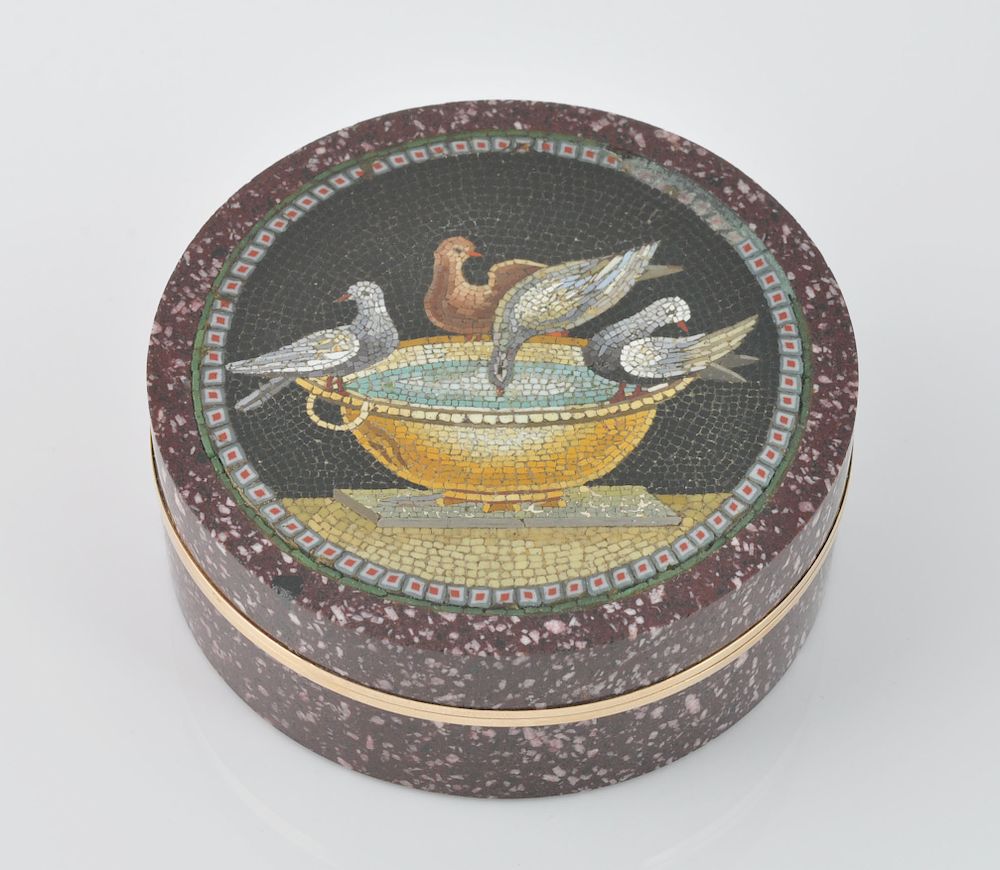 Appraisal: Italian Gold Mounted Micro Mosaic Box In the manner of