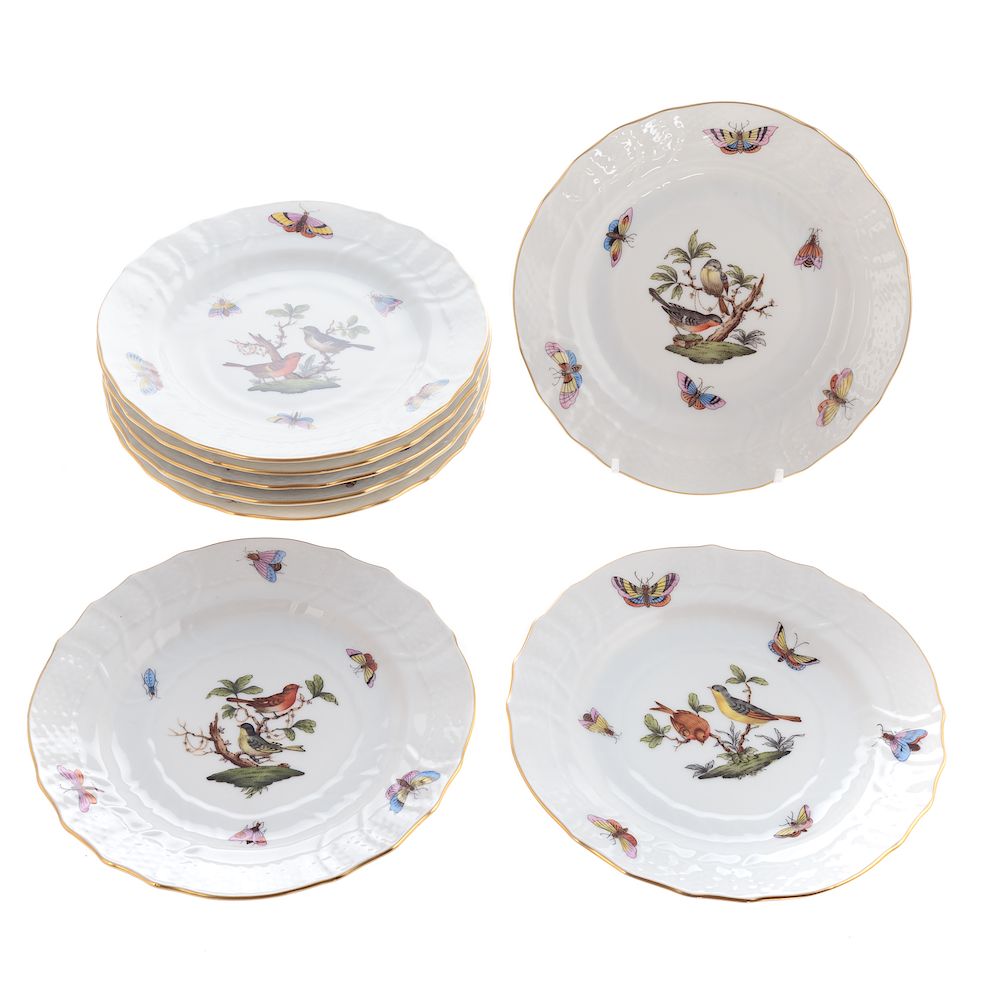 Appraisal: Herend Porcelain Rothschild Bird Bread Plates in Diam Condition Fine