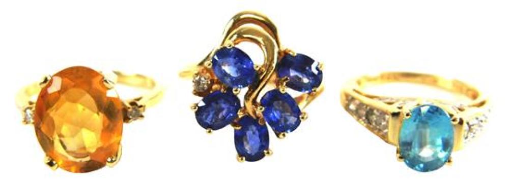 Appraisal: JEWELRY Three K Gemstone rings one oval citrine and diamond