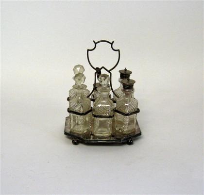 Appraisal: Silver plate cruet stand early th century The hexagonal stand