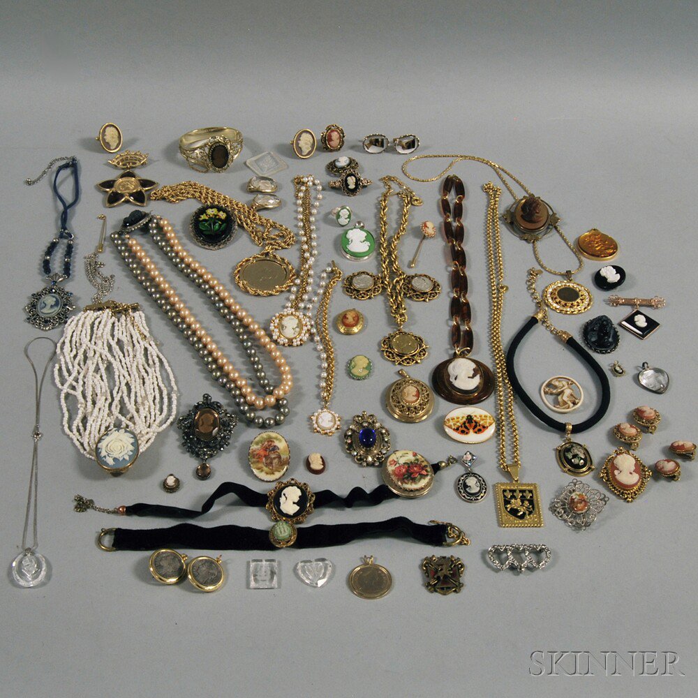 Appraisal: Group of Cameo Costume Jewelry including necklaces pins rings and