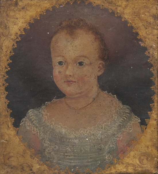 Appraisal: SPANISH COLONIAL SCHOOL th century PORTRAIT OF A GIRL oil