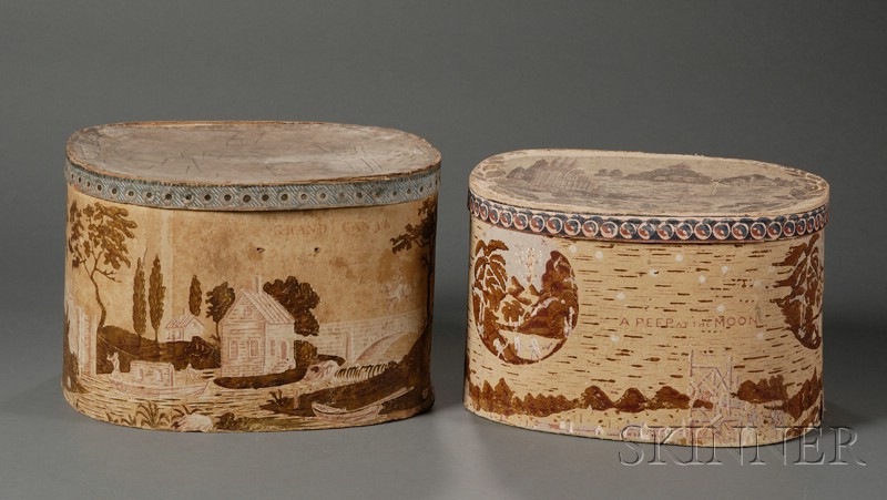 Appraisal: Two Wallpaper-covered Band Hat Boxes America c one with the