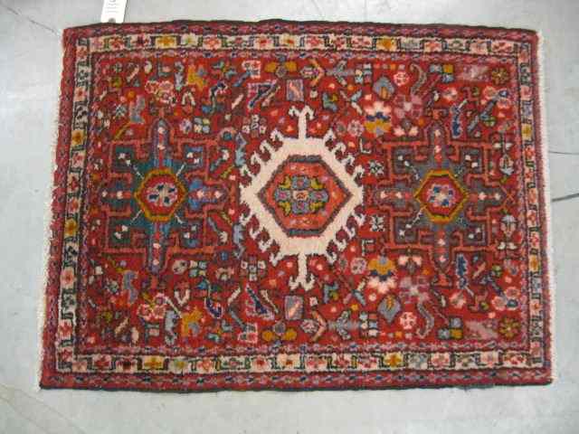 Appraisal: Heriz Persian Handmade Mat geometric red field ' '' x