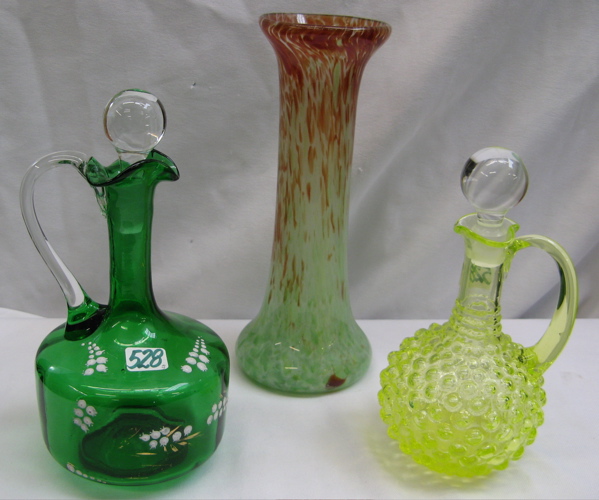 Appraisal: A GROUP OF THREE DECORATIVE GLASS ITEMS One a green