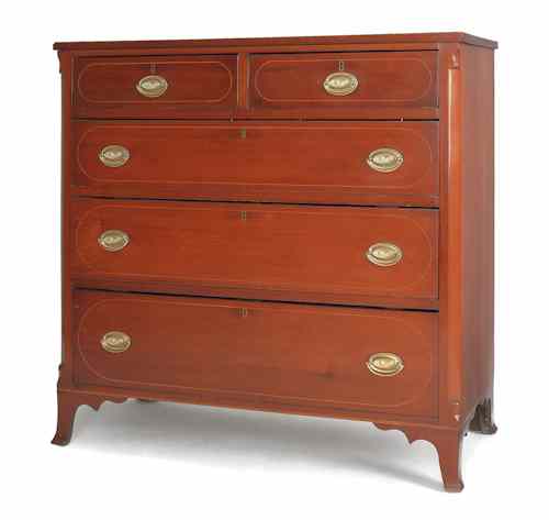 Appraisal: Pennsylvania Hepplewhite inlaid cherry chest of drawers ca h w