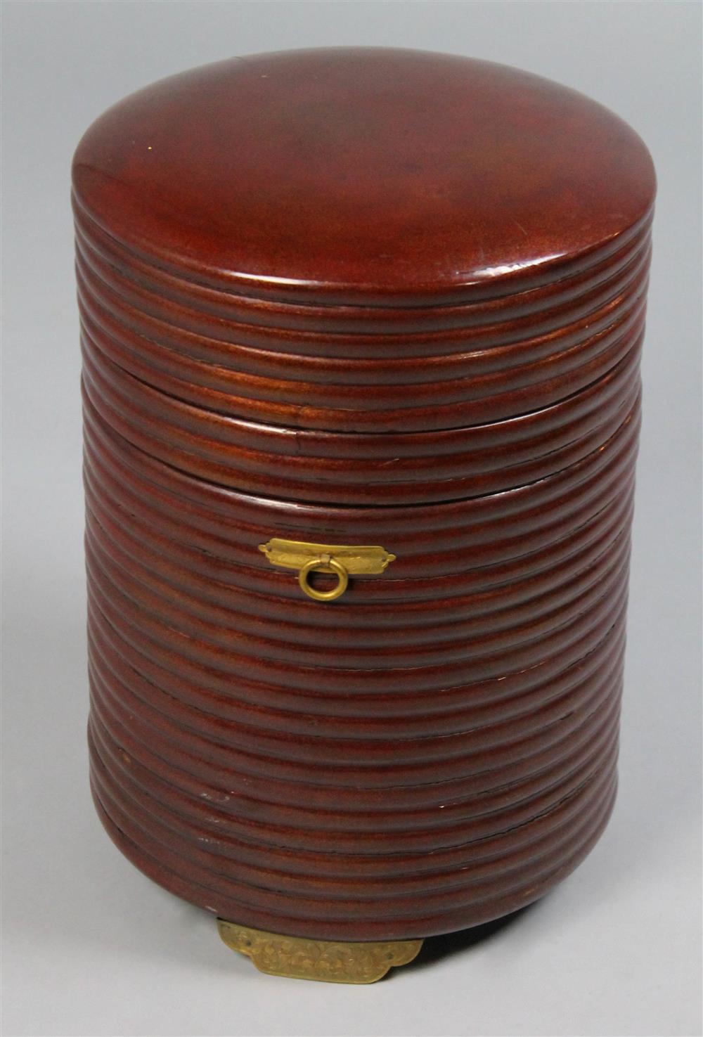 Appraisal: JAPANESE LACQUER TIERED STORAGE BOX of cylindrical shape with horizontally