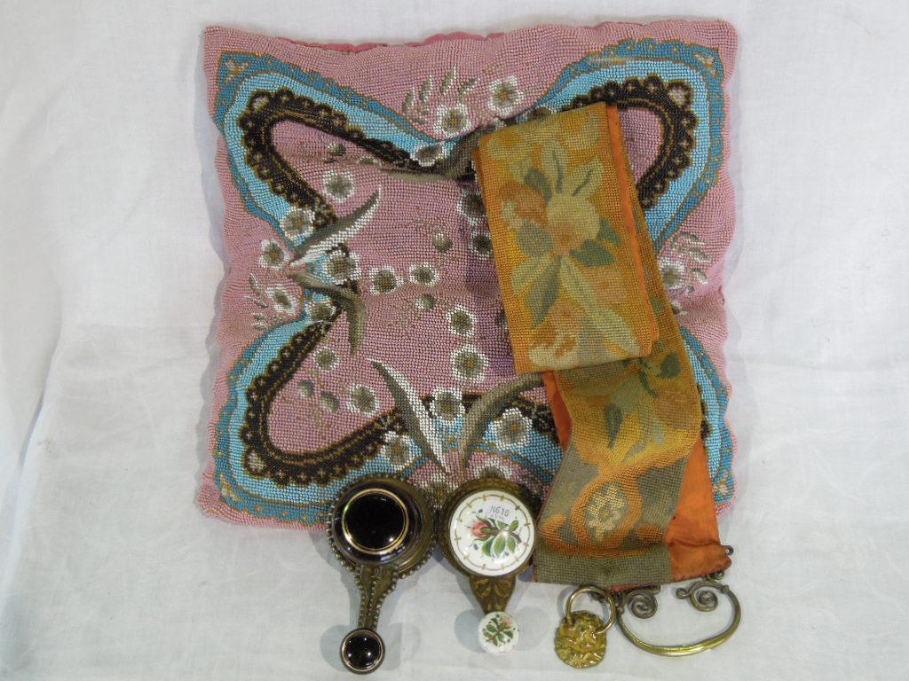 Appraisal: An interesting collection of items including two beaded cushions a