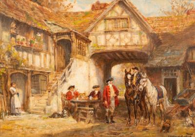 Appraisal: Frank Moss Bennett - Outside the Inn signed and dated