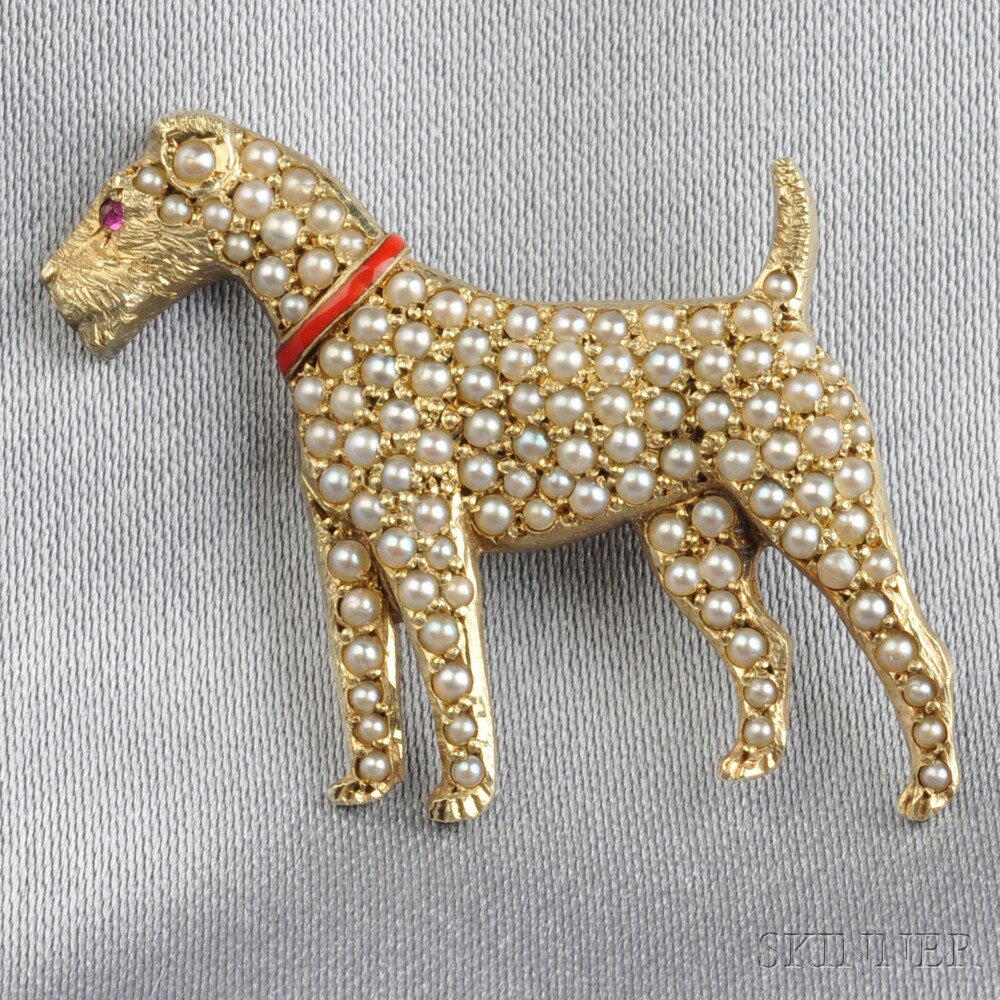 Appraisal: kt Gold and Split Pearl Terrier Brooch Sloan Co with