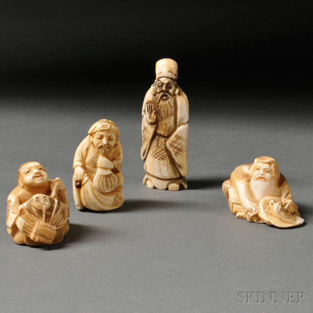 Appraisal: Four Ivory Netsukes Japan th th century figural form all