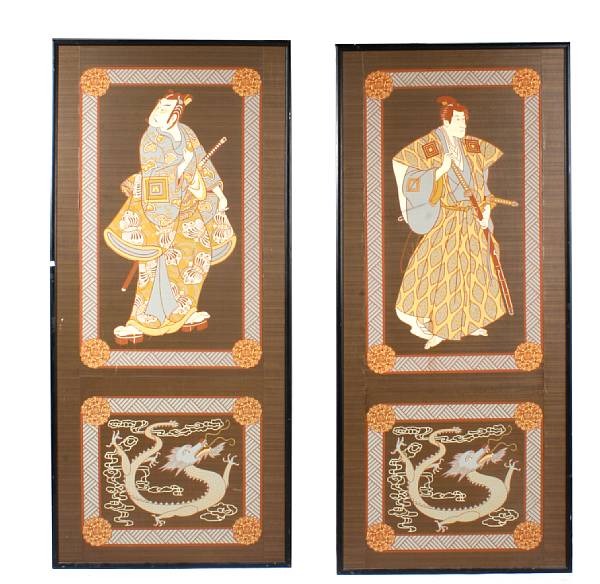 Appraisal: A pair of contemporary Japanese style silk screen printed panels