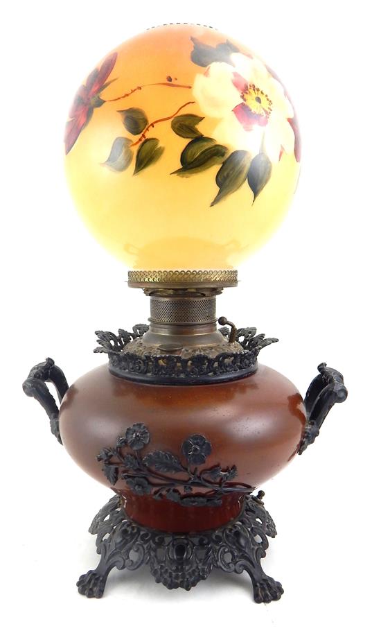 Appraisal: Bradley Hubbard fluid table lamp converted to electricity bulbous brown