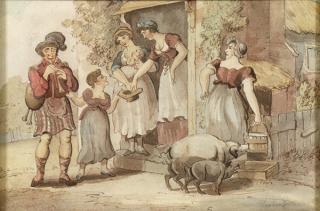 Appraisal: Watercolor Thomas Rowlanson Thomas Rowlanson British - Blind Scotch Piper