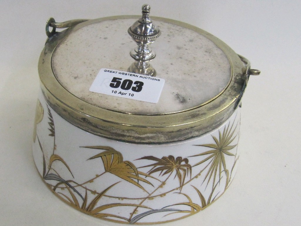 Appraisal: Royal Worcester small biscuit barrel decorated in gilt with foliage