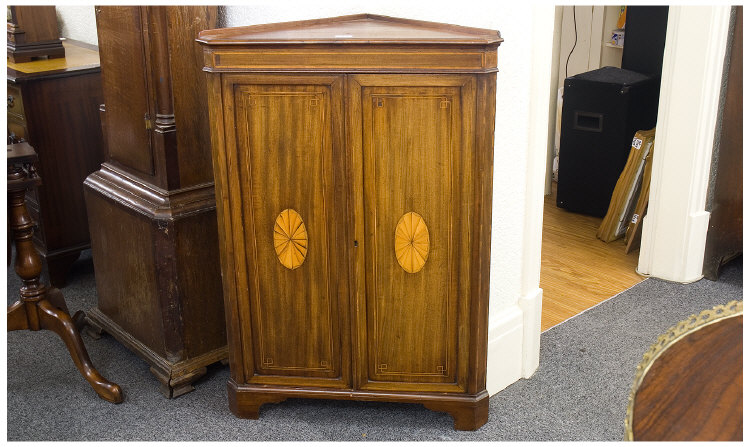 Appraisal: thC Inlaid Corner Cupboard With Cross Banding And String Banding