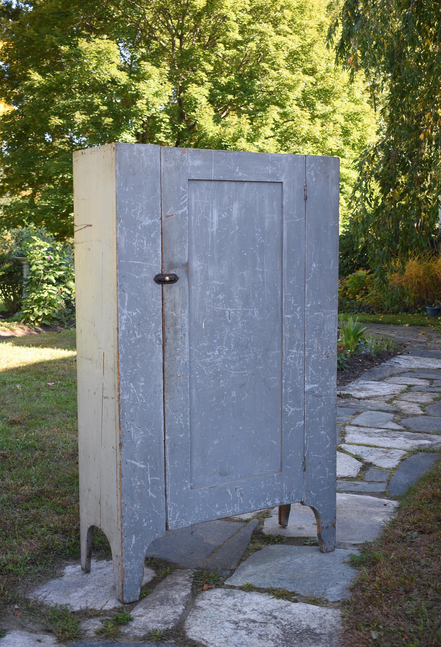 Appraisal: TH C NEW ENGLAND GRAY PAINTED FOOR CUPBOARD Diminutive th