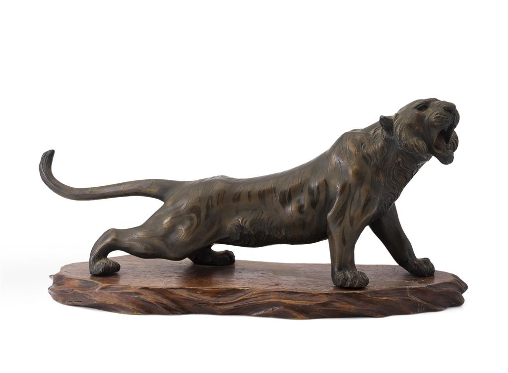 Appraisal: JAPANESE BRONZE TIGER SIGNED WATANABE MEIJI PERIOD the muscular beast