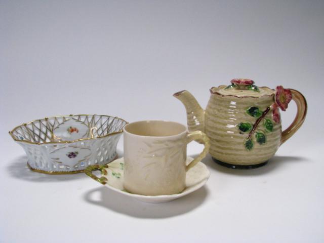 Appraisal: Herend porcelain lattice dish and Belleek cup amp saucer and