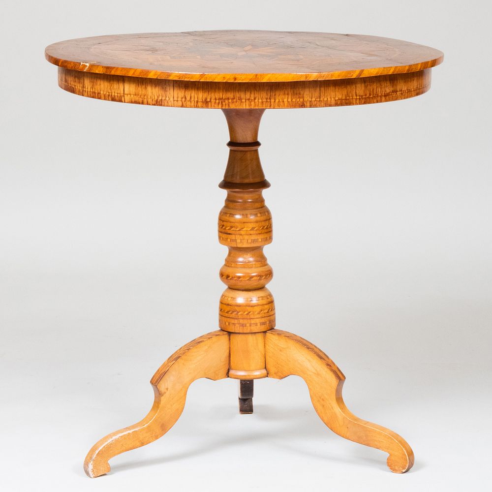 Appraisal: Continental Walnut and Fruitwood Parquetry Circular Table x in Condition