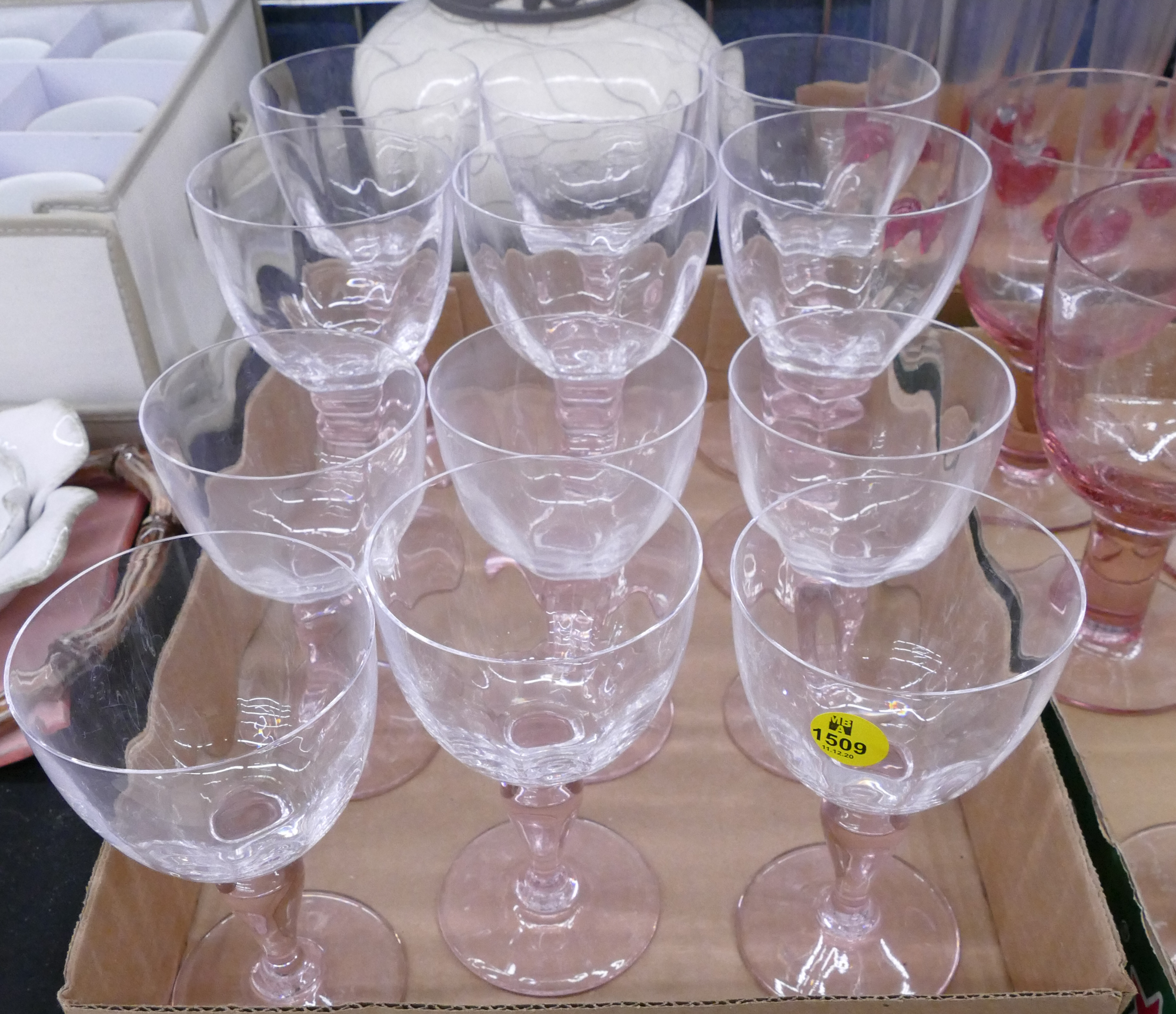 Appraisal: Set pc Portieux French Pink Crystal Stemware