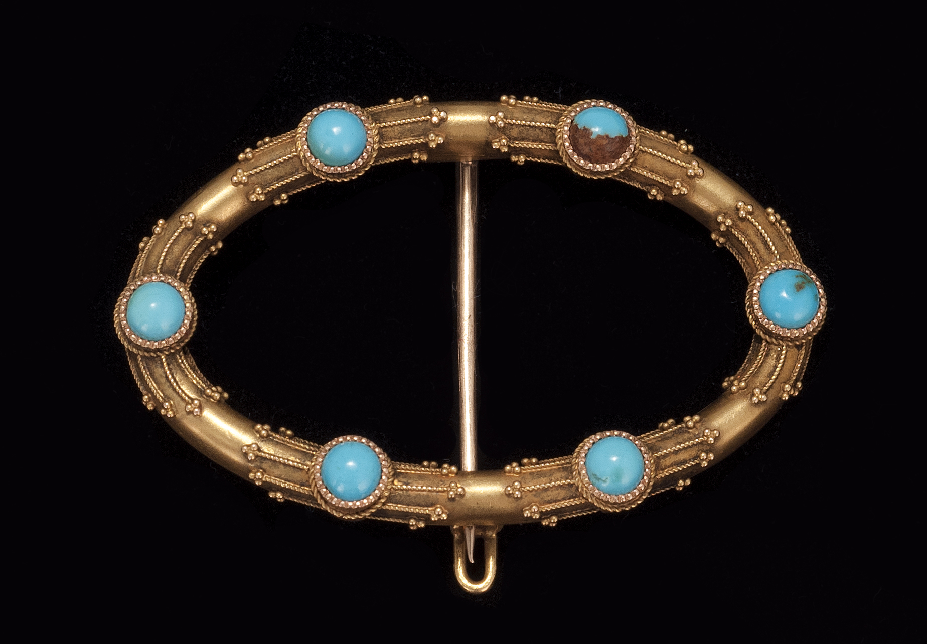 Appraisal: K GOLD AND TURQUOISE BROOCH In open form with six