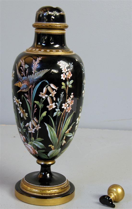 Appraisal: th century enamelled glass vase and cover decorated with a