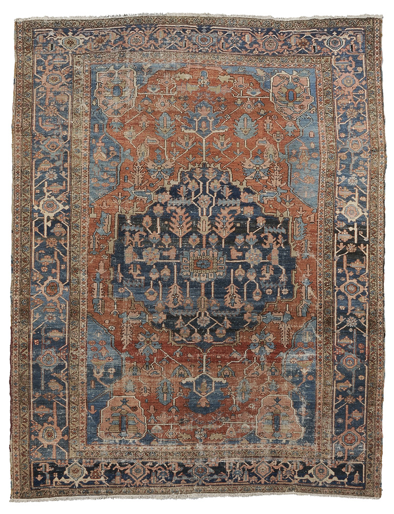 Appraisal: Heriz Carpet Persian early th century dark blue central medallion