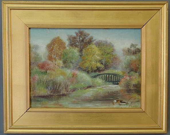 Appraisal: Oil on board painting of a spring landscape with ducks