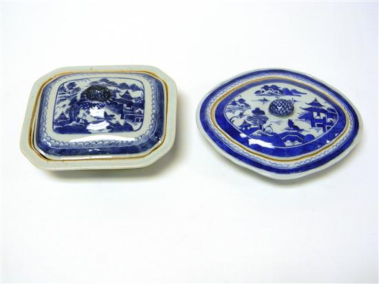 Appraisal: Chinese Export blue and white Canton porcelain two small covered