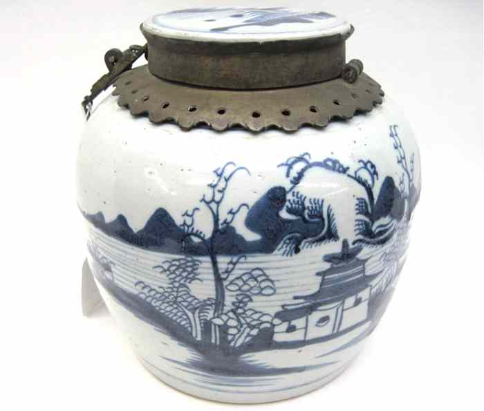 Appraisal: CHINESE BLUE AND WHITE PORCELAIN COVERED JAR Hand painted under