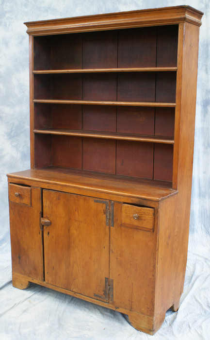 Appraisal: One piece pine pewter cupboard with open top base with