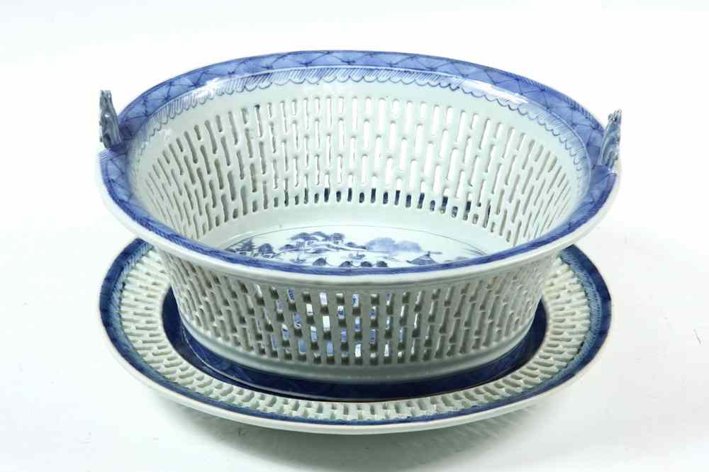 Appraisal: CHESTNUT BASKET - Mid th c -part Chinese Export blue