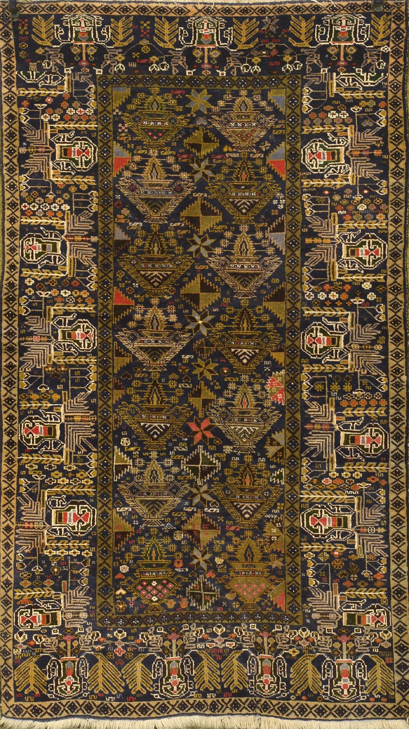 Appraisal: ORIENTAL RUG BELOUCH ' x ' Dark blue field occupied