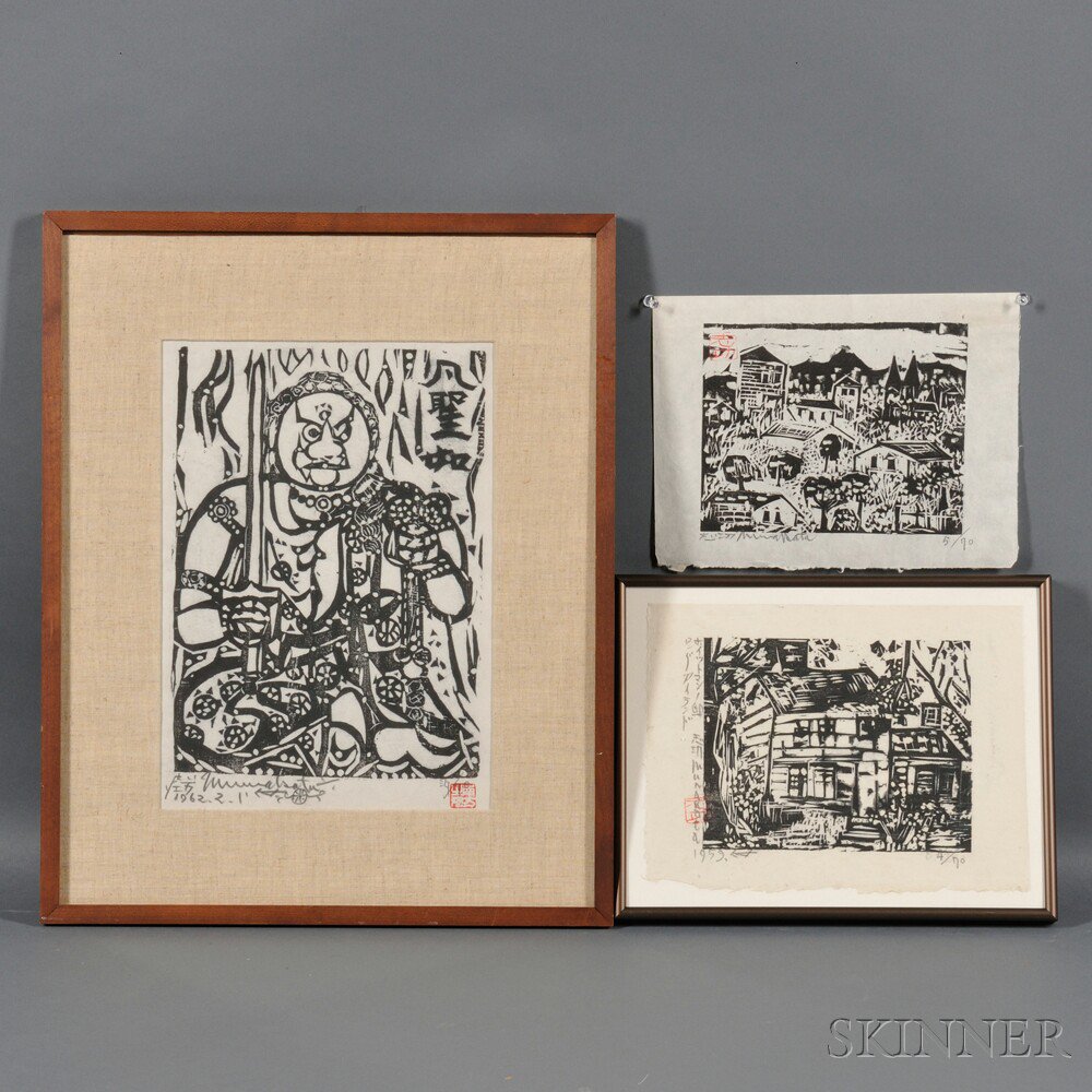 Appraisal: Shiko Munakata - Three Woodblocks Japan th century ink on